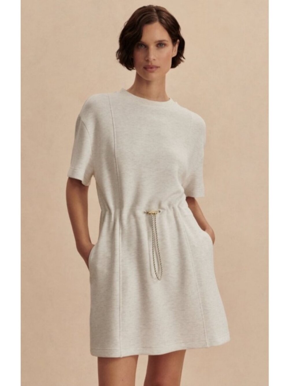 NEW Varley Maple Dress 2.0 DoubleSoft Ivory Marl Mini Dress Large Pullover